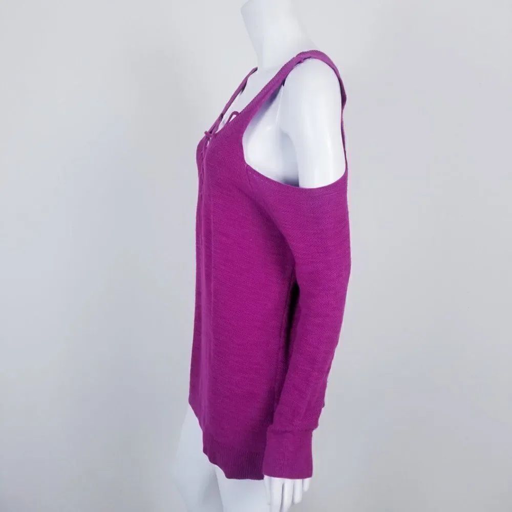 Express Pink Lace Up Cold Shoulder Sweater Medium - Picture 4 of 6